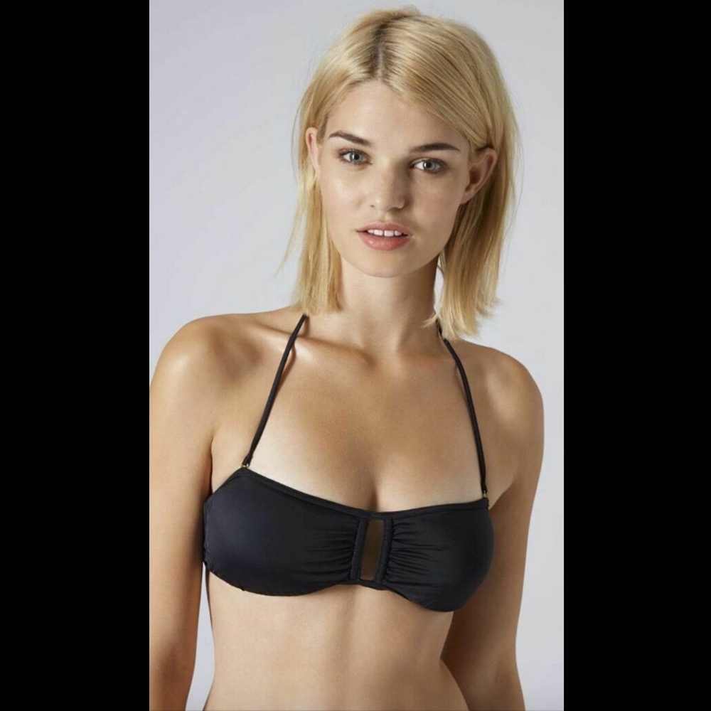 EUC Topshop Black Square Trim Bandeau Bikini SZ 6